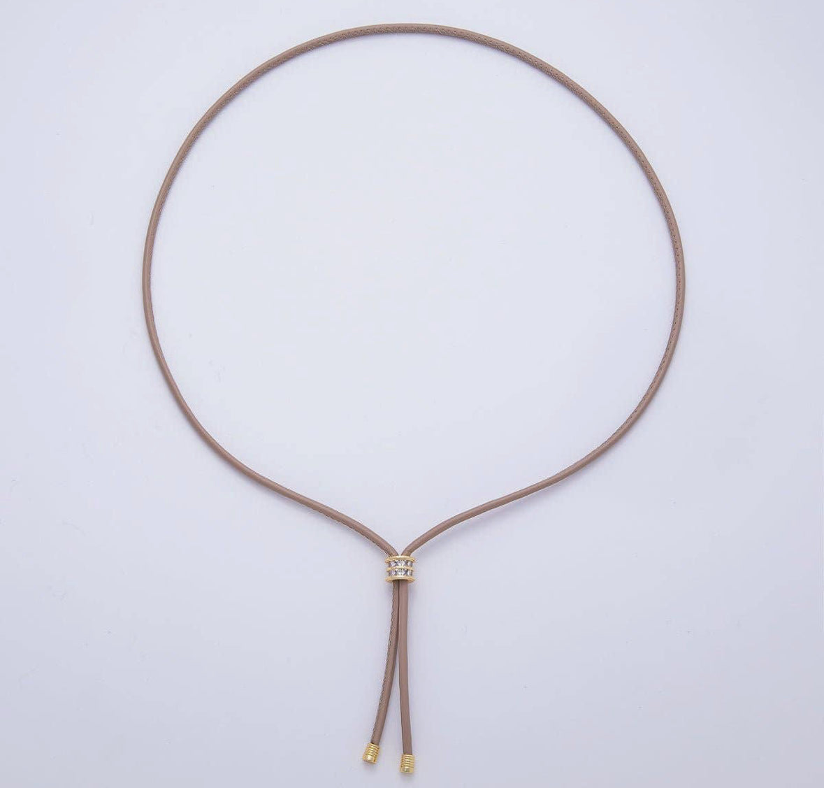 Tan Leather Bolo Necklace with CZ Charm