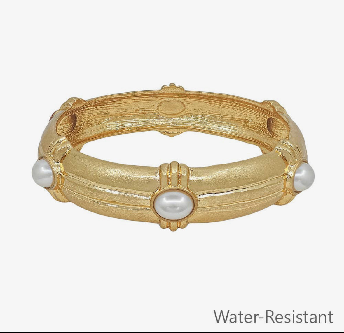 Gold Hammered Pearl Bangle