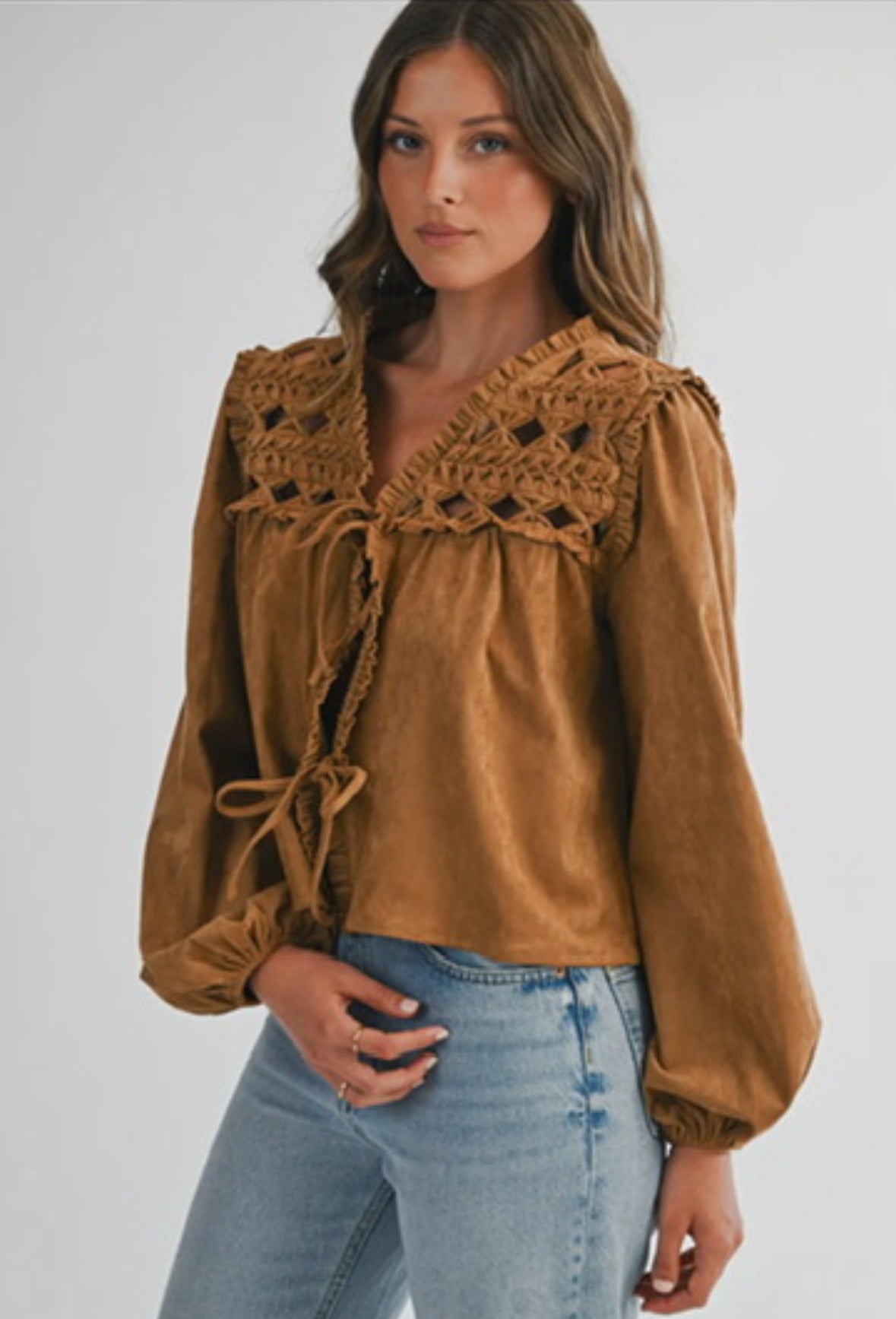 Camel Suede Tie Top