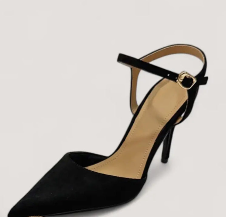 Black Suede Ankle Strap Stilettos
