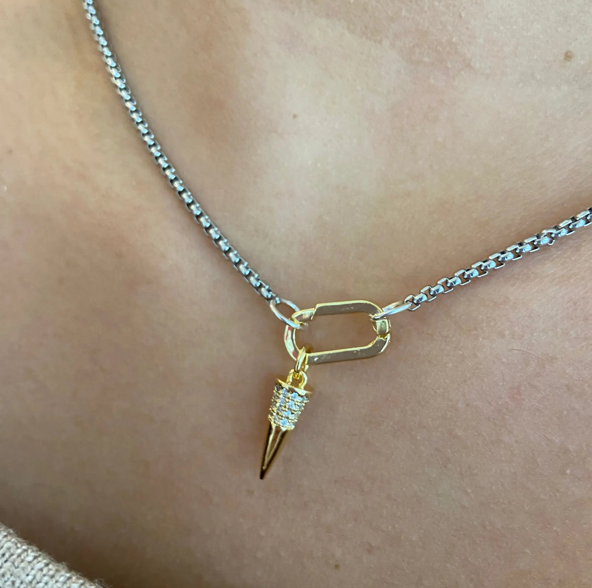 Nora James Carabiner Clip with Spike Charm Necklace