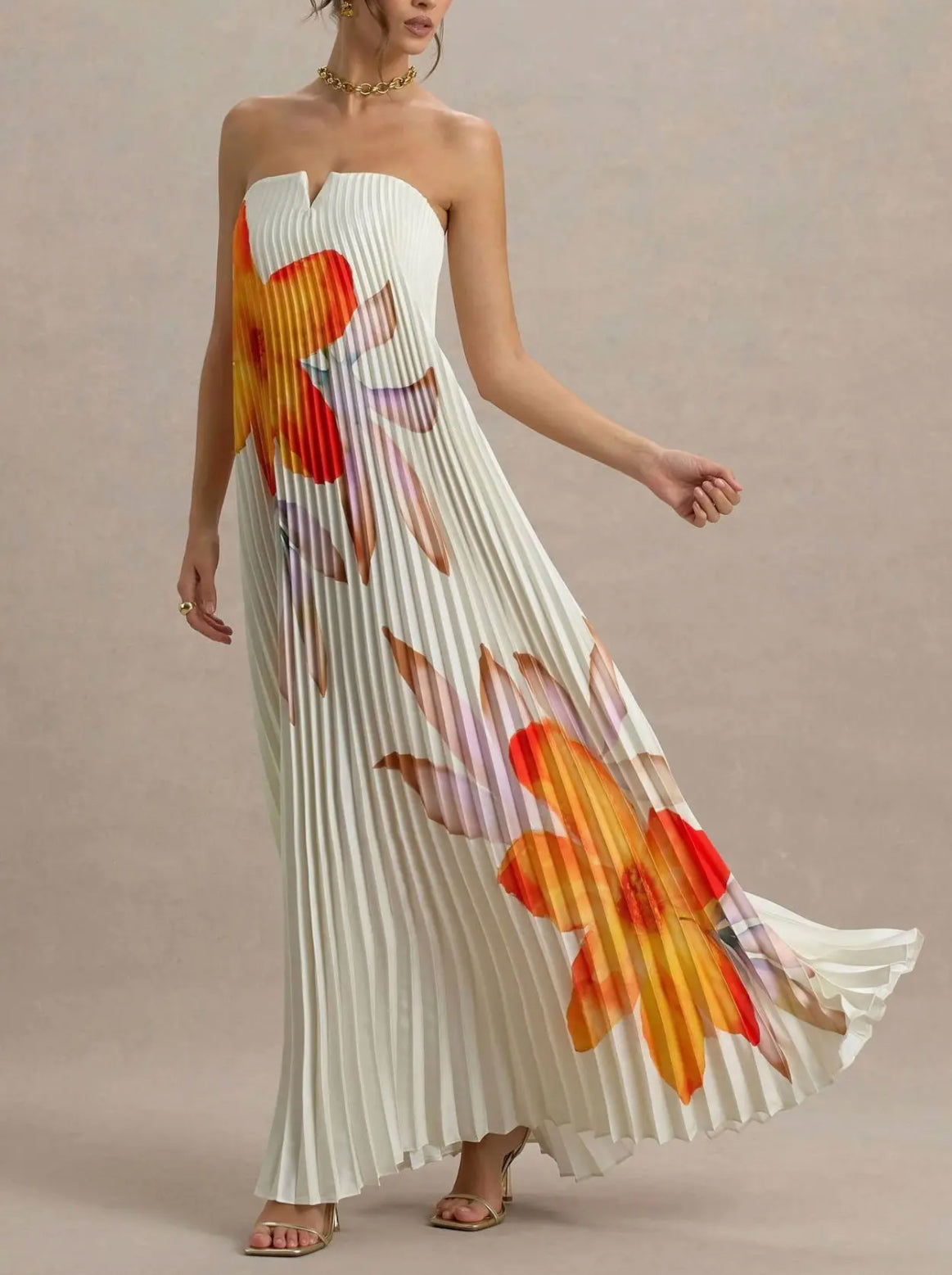 White Floral Pleated Maxi