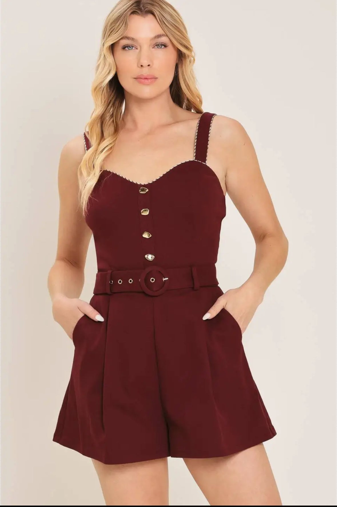 Burgundy Belted Romper