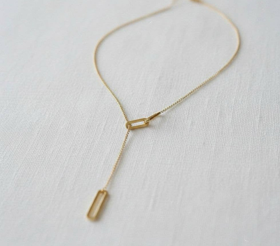 Gold Rectangle Lariat Necklace