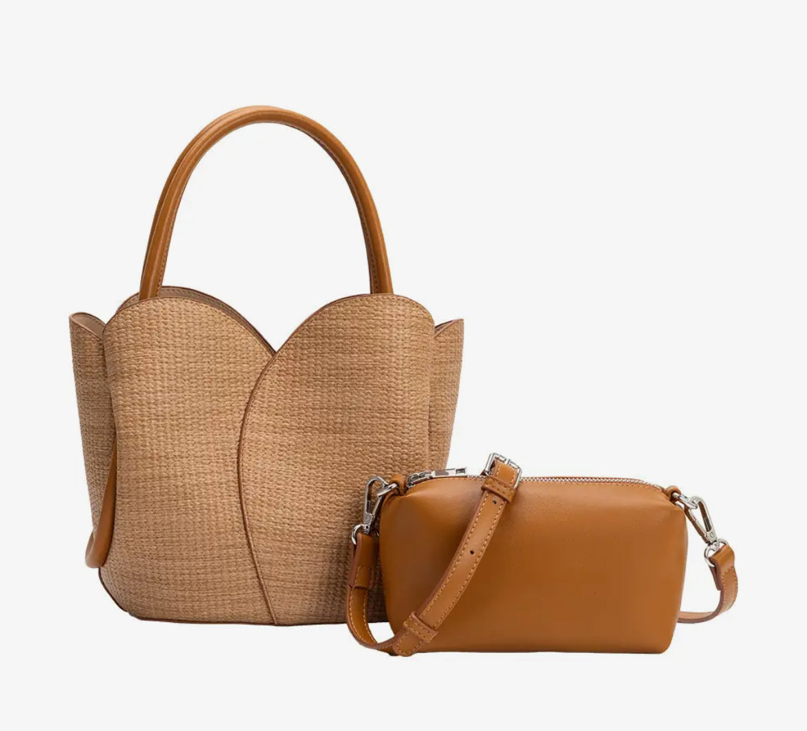 Tulip Raffia Embossed Top Handle Bag