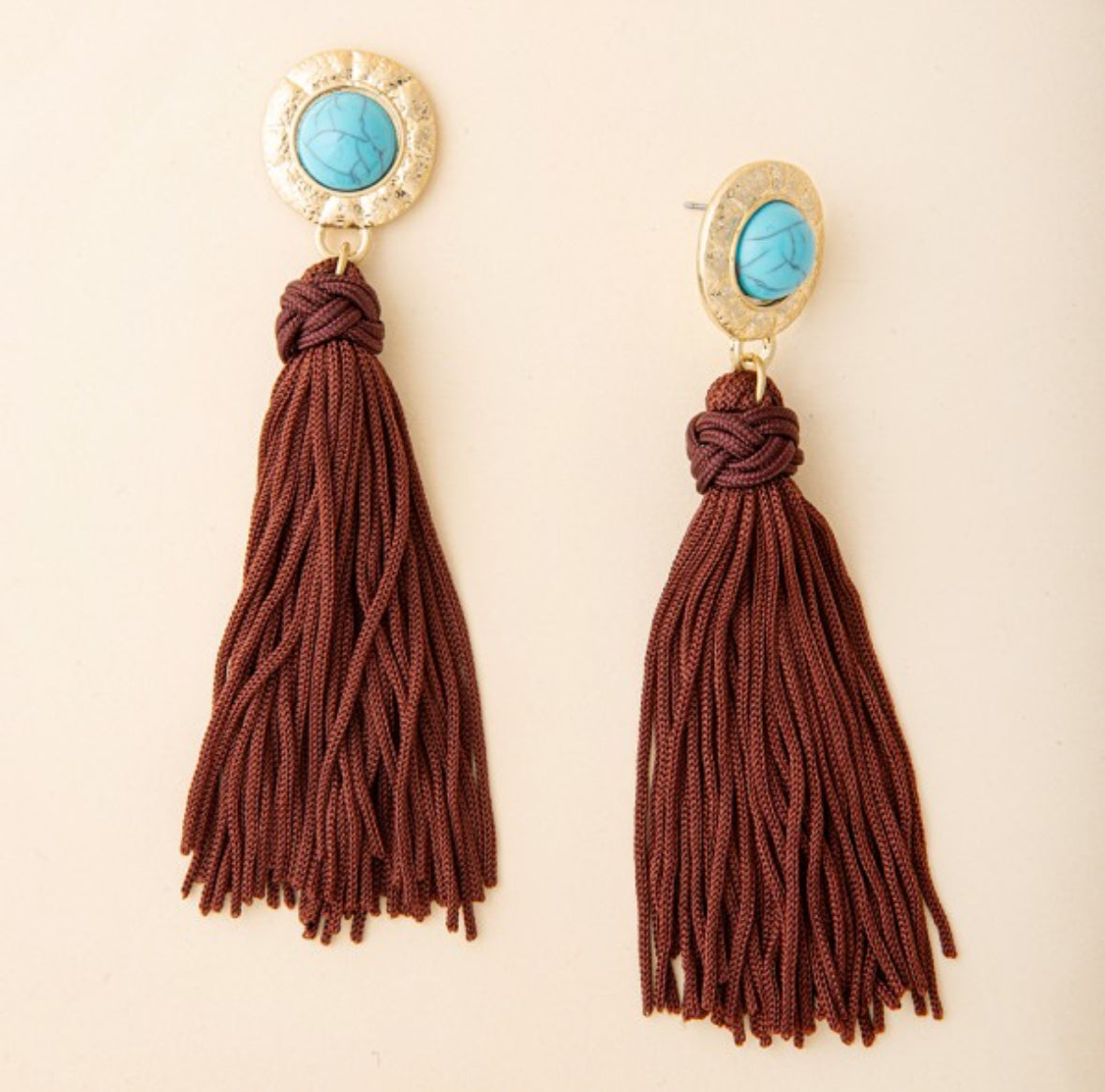 Turquoise & Brown Tassel Earrings