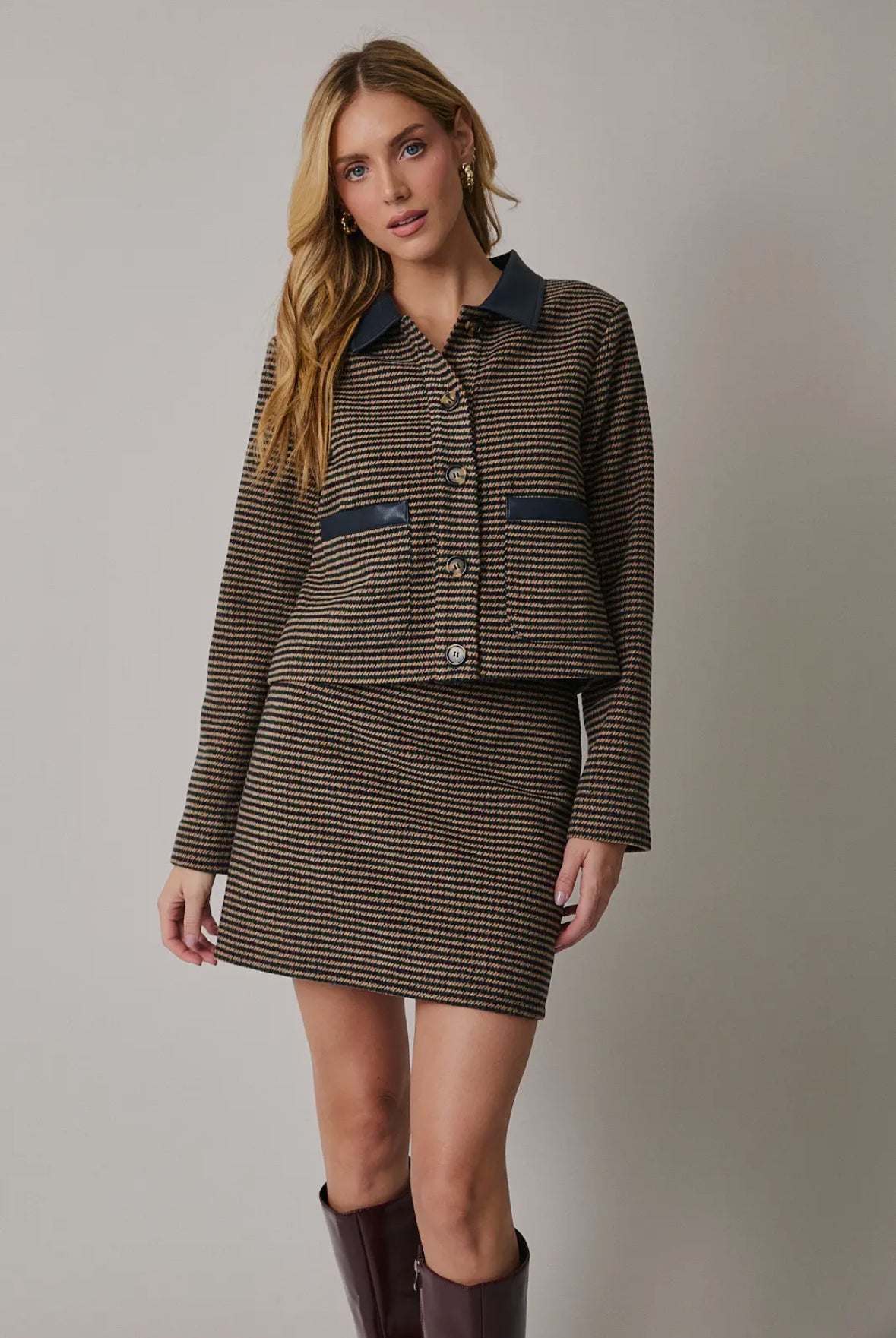 Houndstooth Jacket and Skirt Set