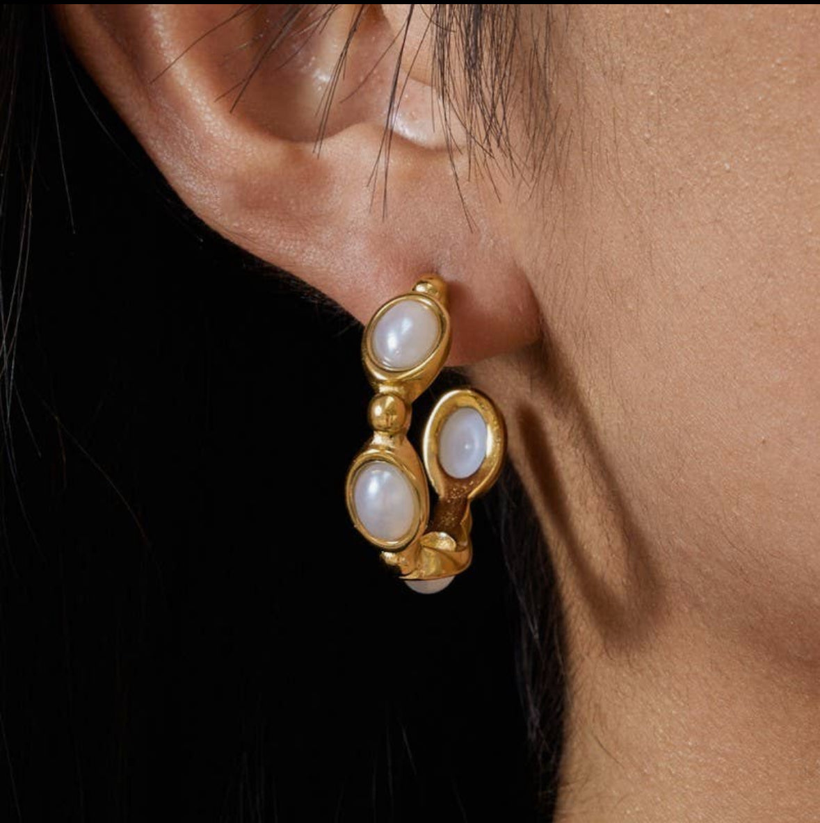 White Beaded Hoops