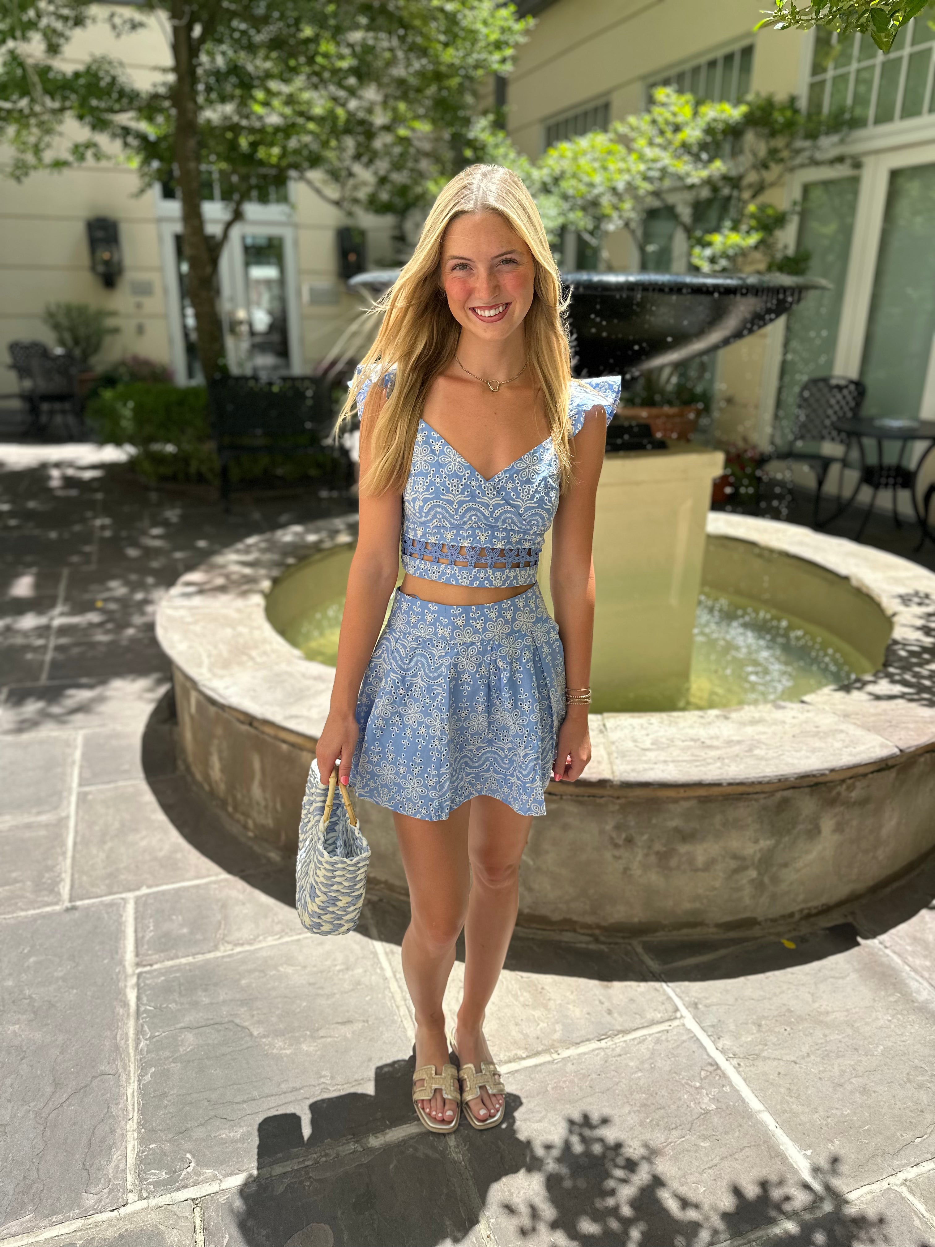 Blue/White Eyelet Set