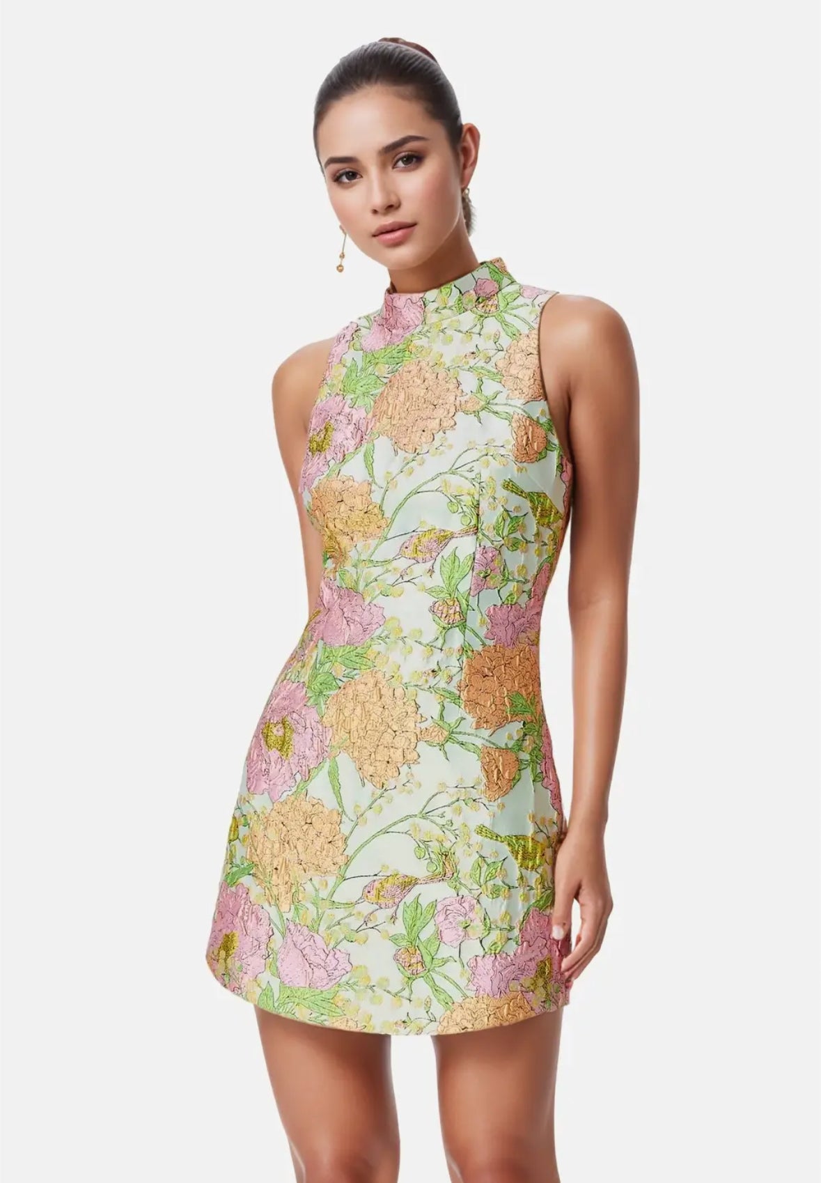 Floral MockNeck Jacquard Dress