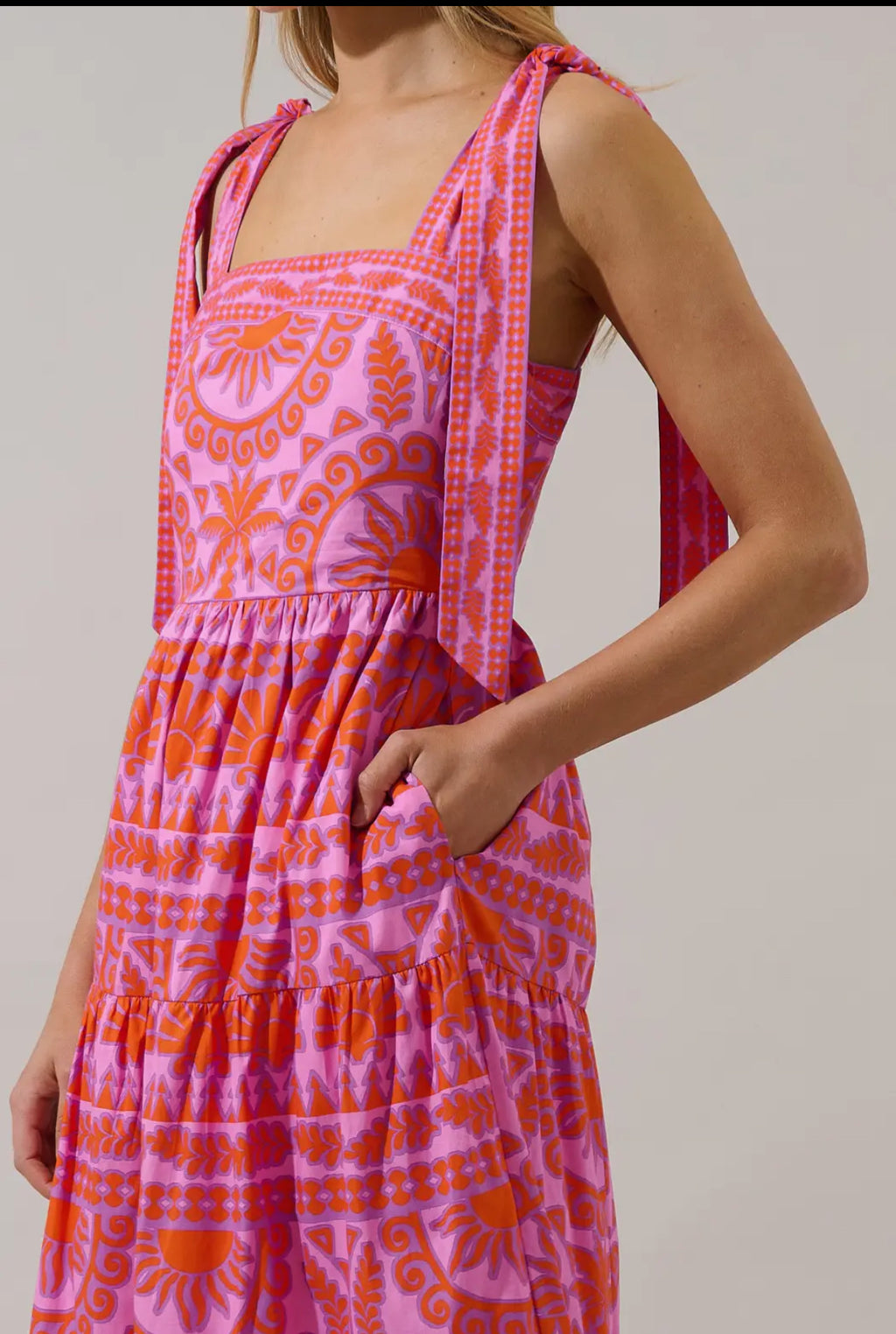 Pink Tropical Tiered Maxi Dress
