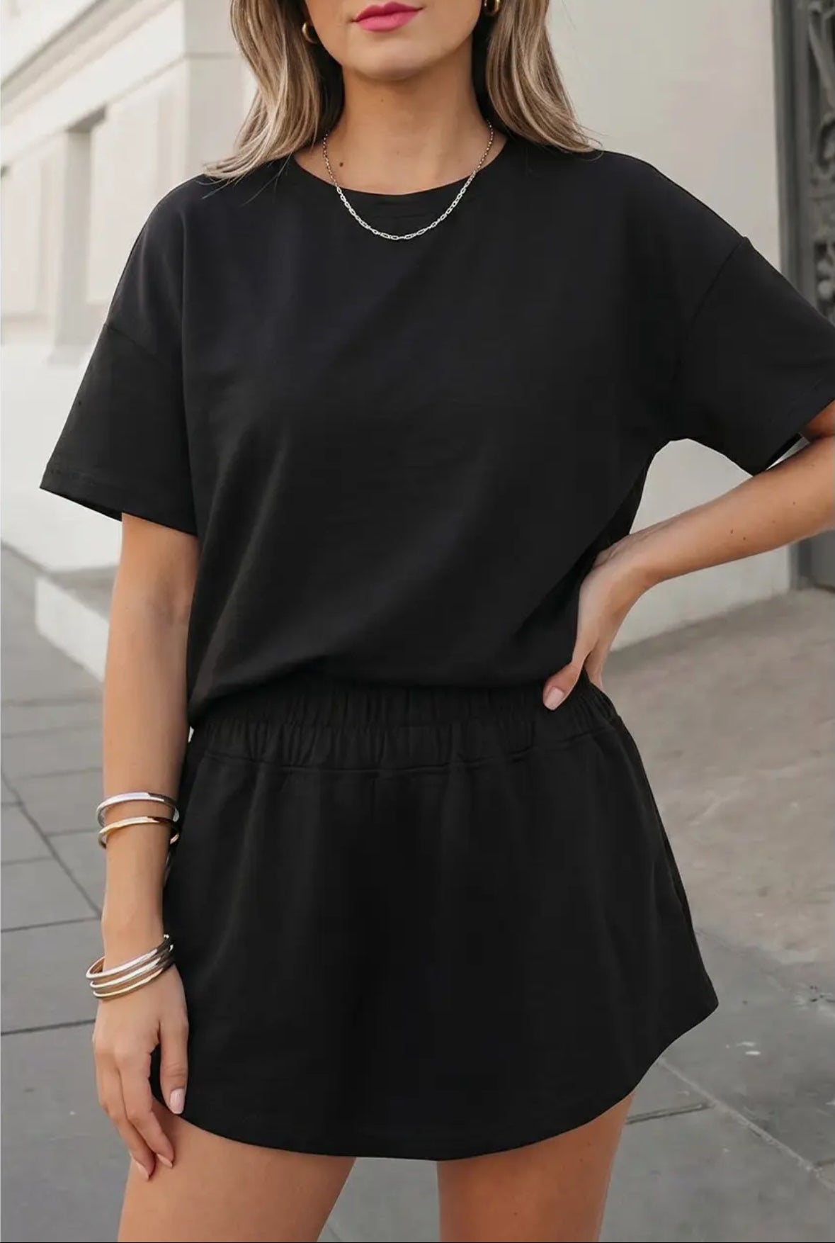 Black Casual Tee & Skort Set