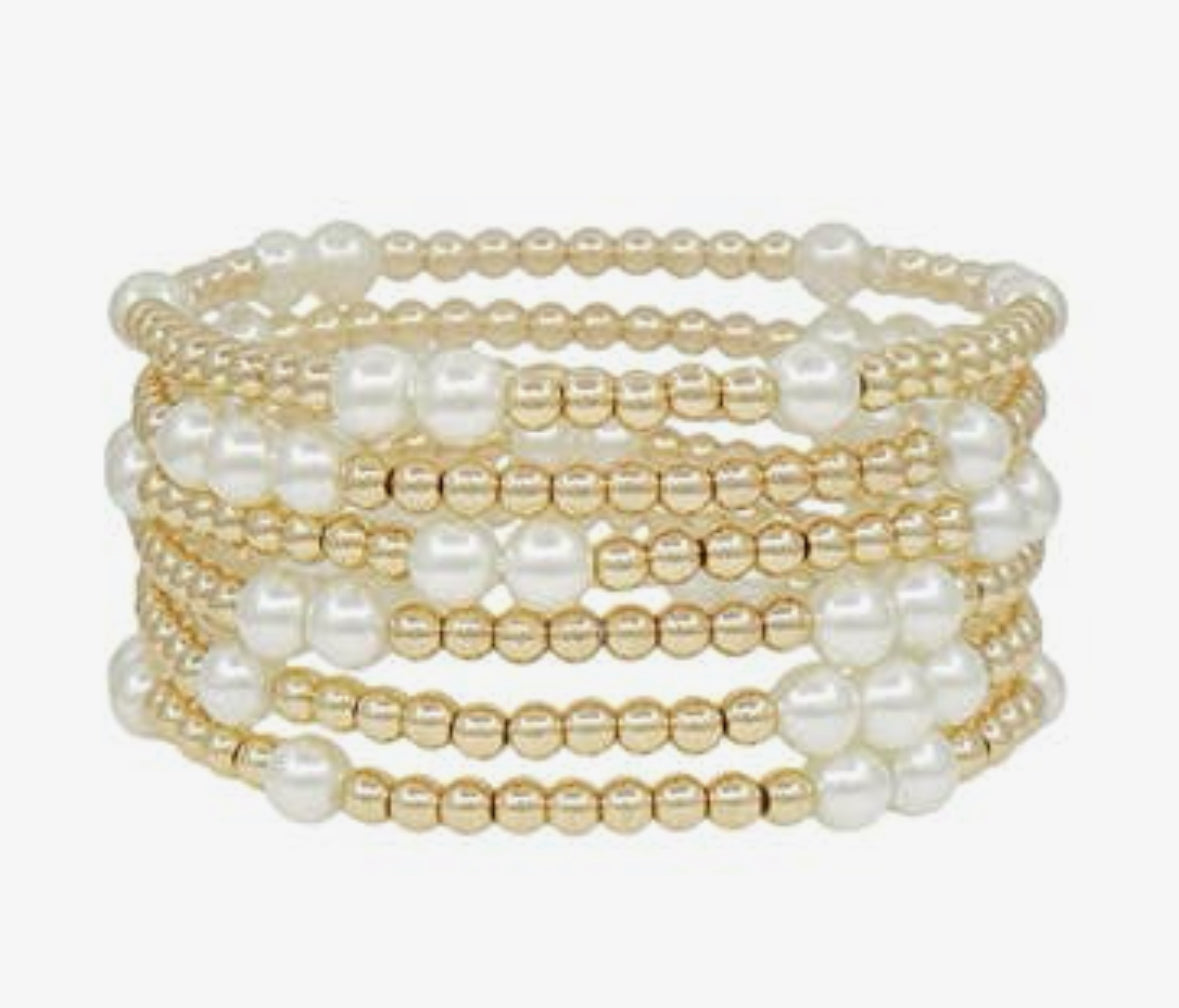 Gold and Pearl Stretchy Bracelets