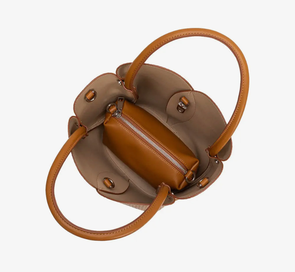 Tulip Raffia Embossed Top Handle Bag