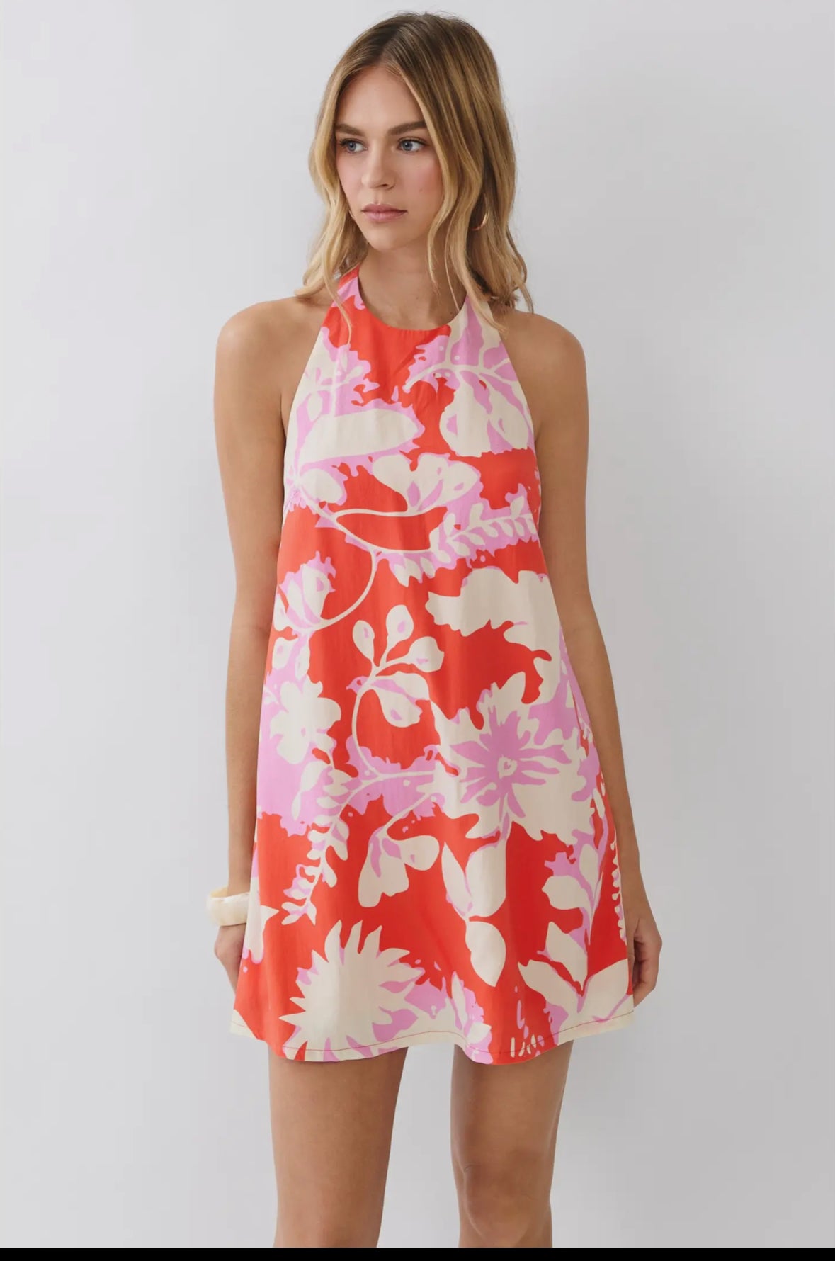 Pink Floral Halter Dress