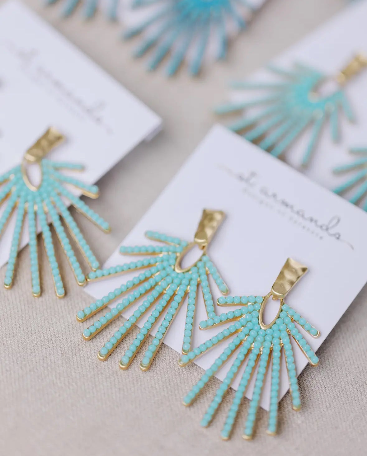 Light Turquoise Sunburst Statement Drop Earrings