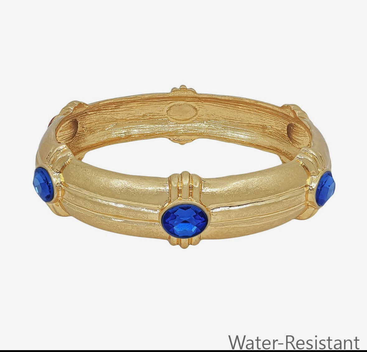 Gold Hammered Bangle with Blue Sapphire Accents