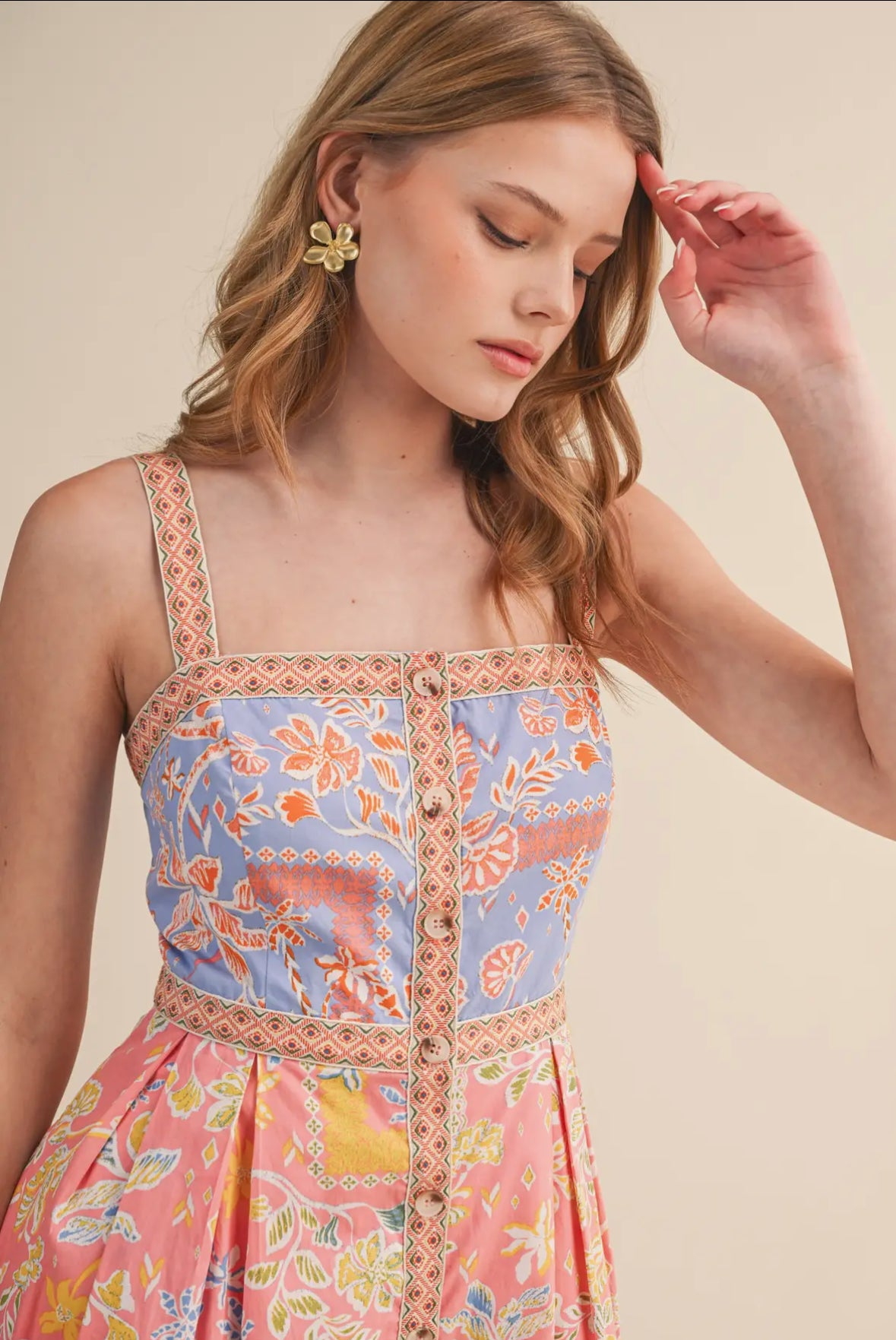 Peach Floral Midi Dress