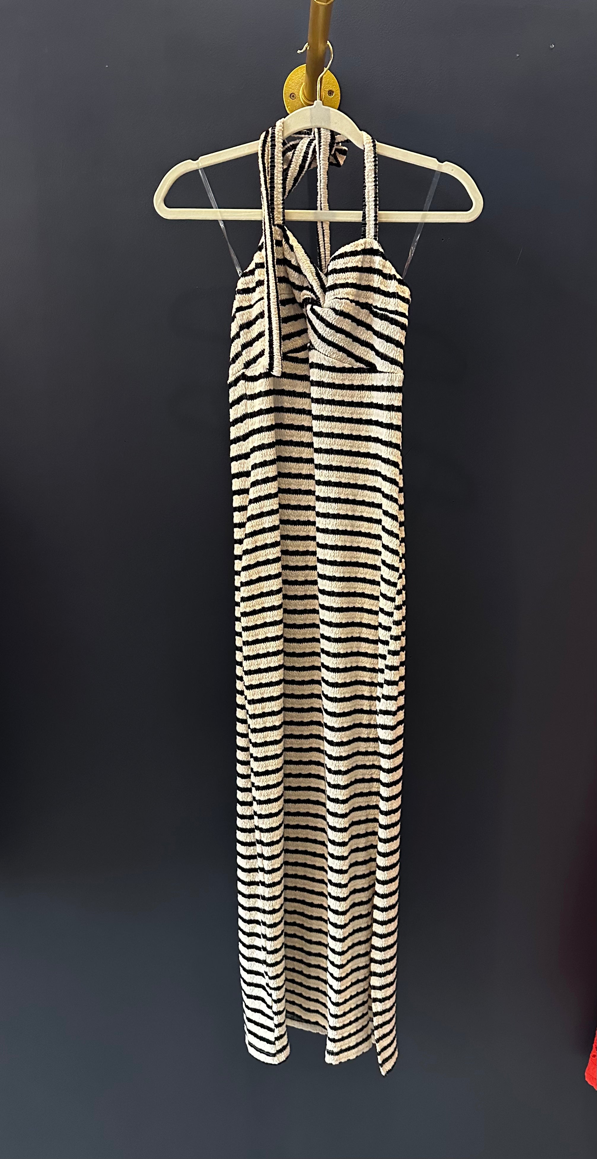 Ivory/Black Knit Halter Maxi