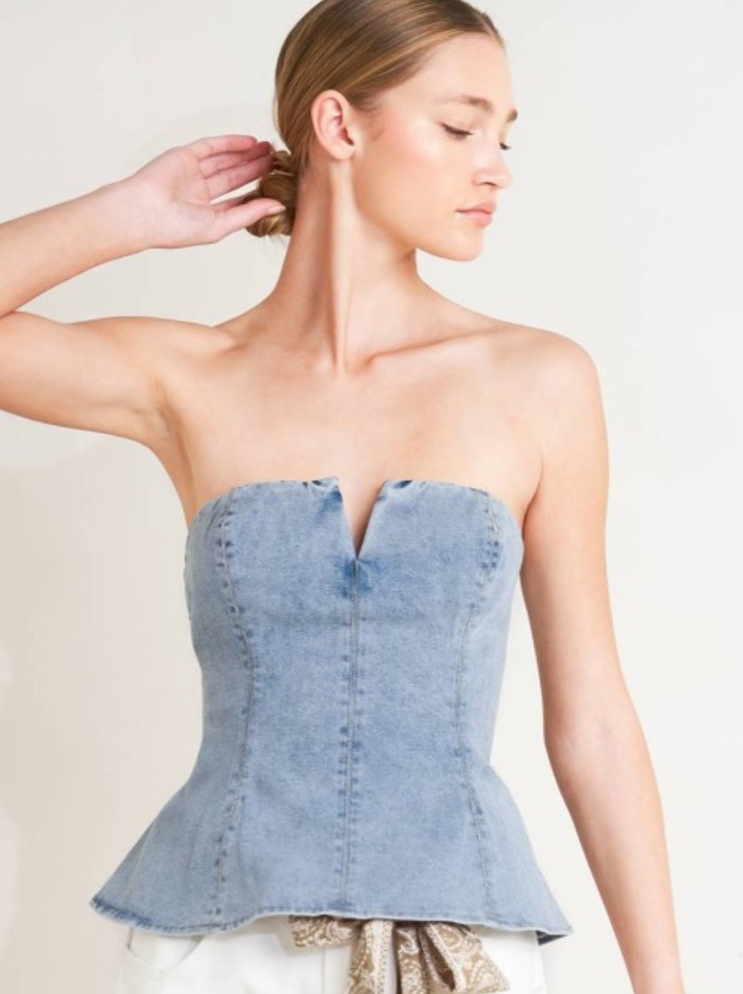 Light Denim Strapless Top