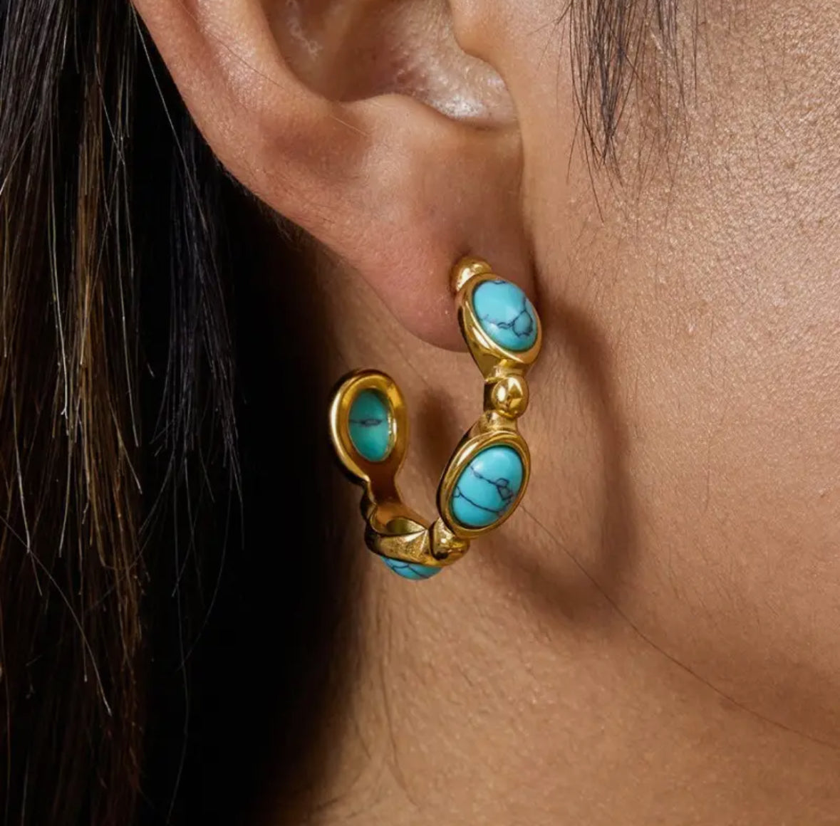 Turquoise Beaded Hoops