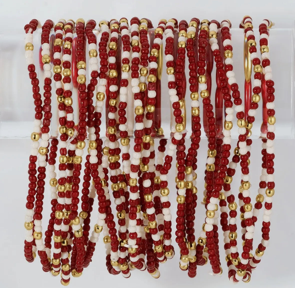 Maroon/White Stretchy Game Day Bracelet Set of 8