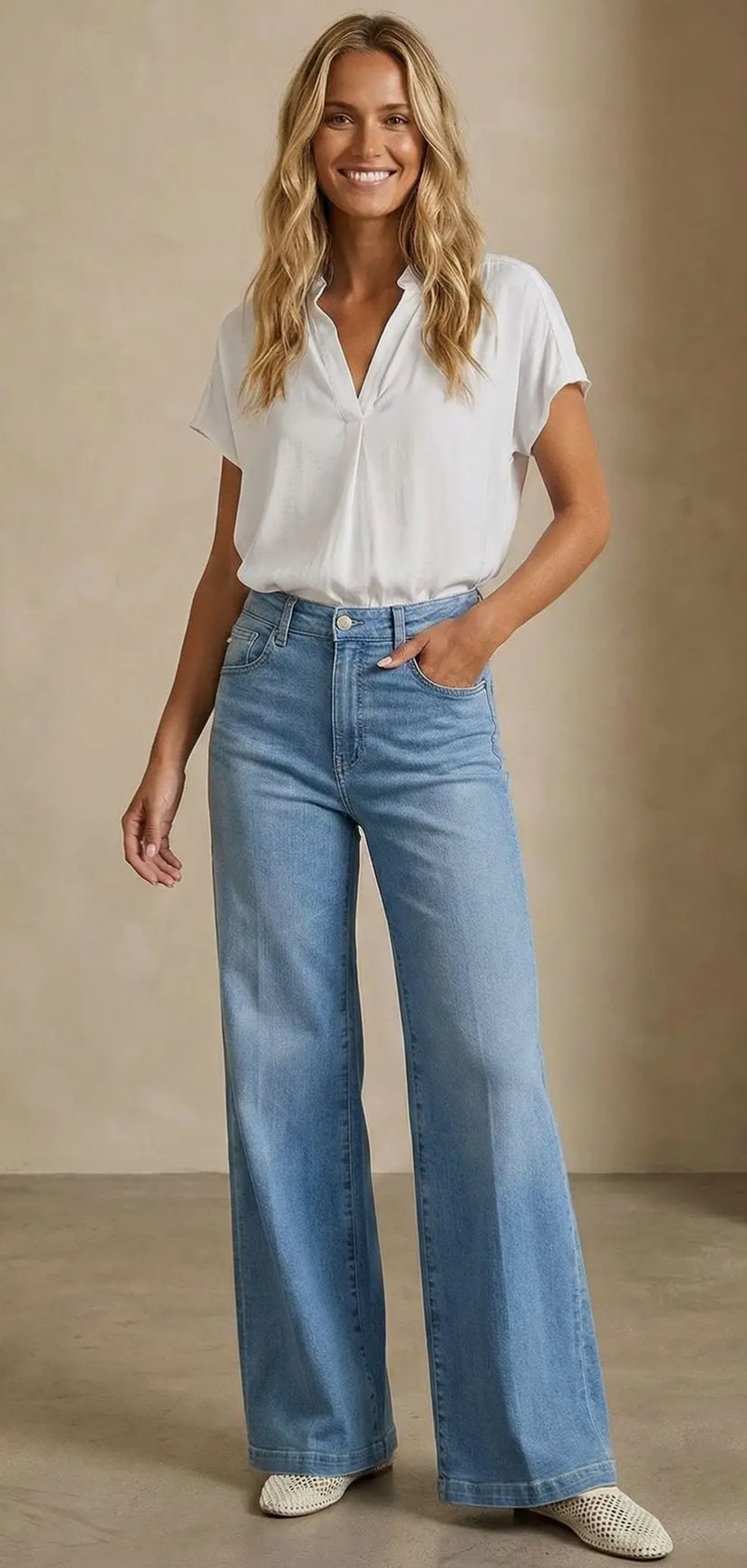 White Drop Shoulder Short-Sleeve Blouse