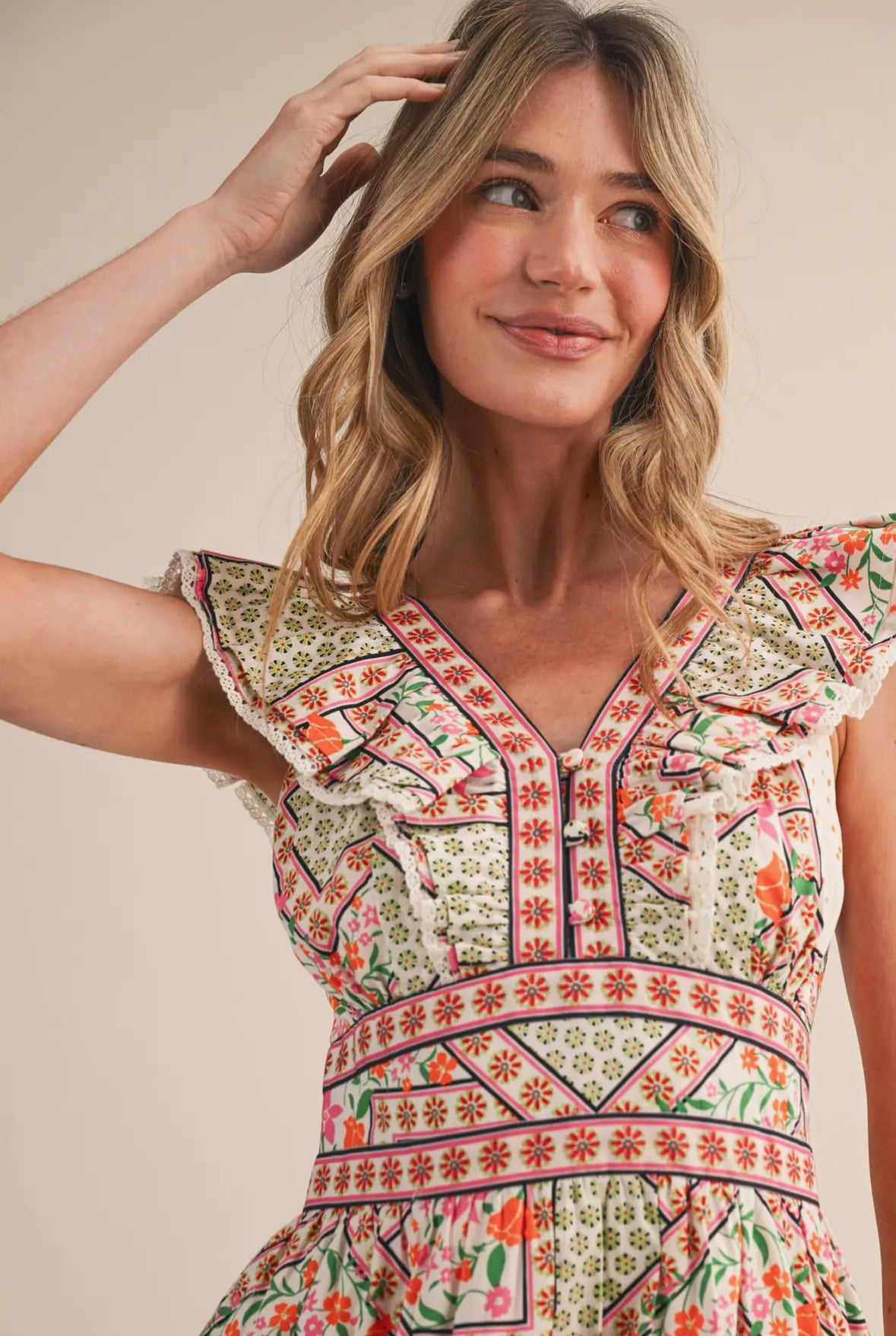 Floral Print Flutter Sleeve Midi Dress