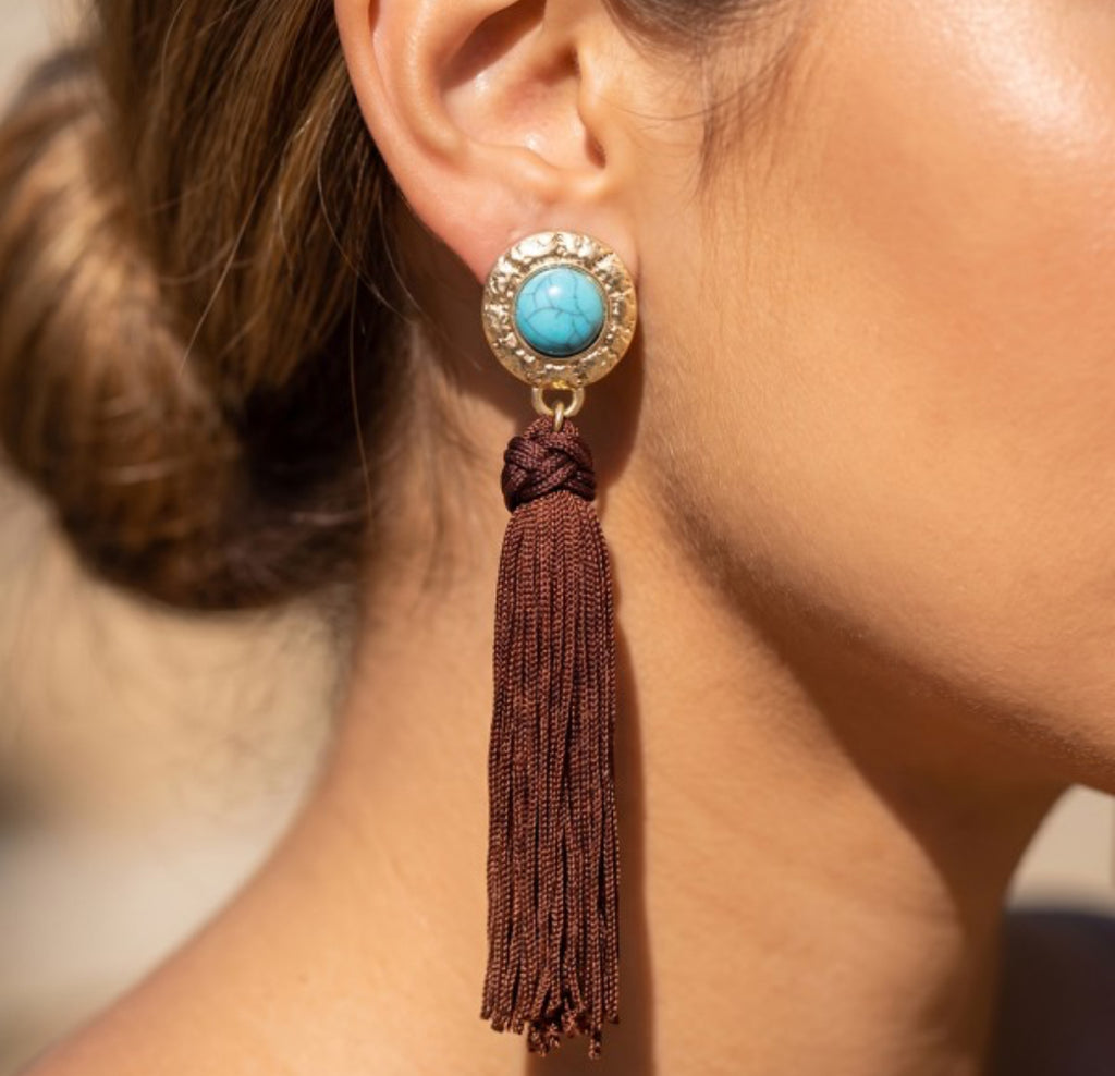 Turquoise & Brown Tassel Earrings