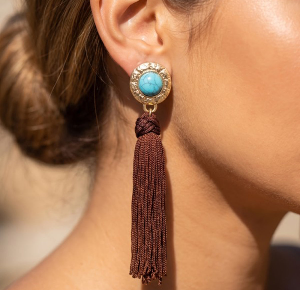 Turquoise & Brown Tassel Earrings