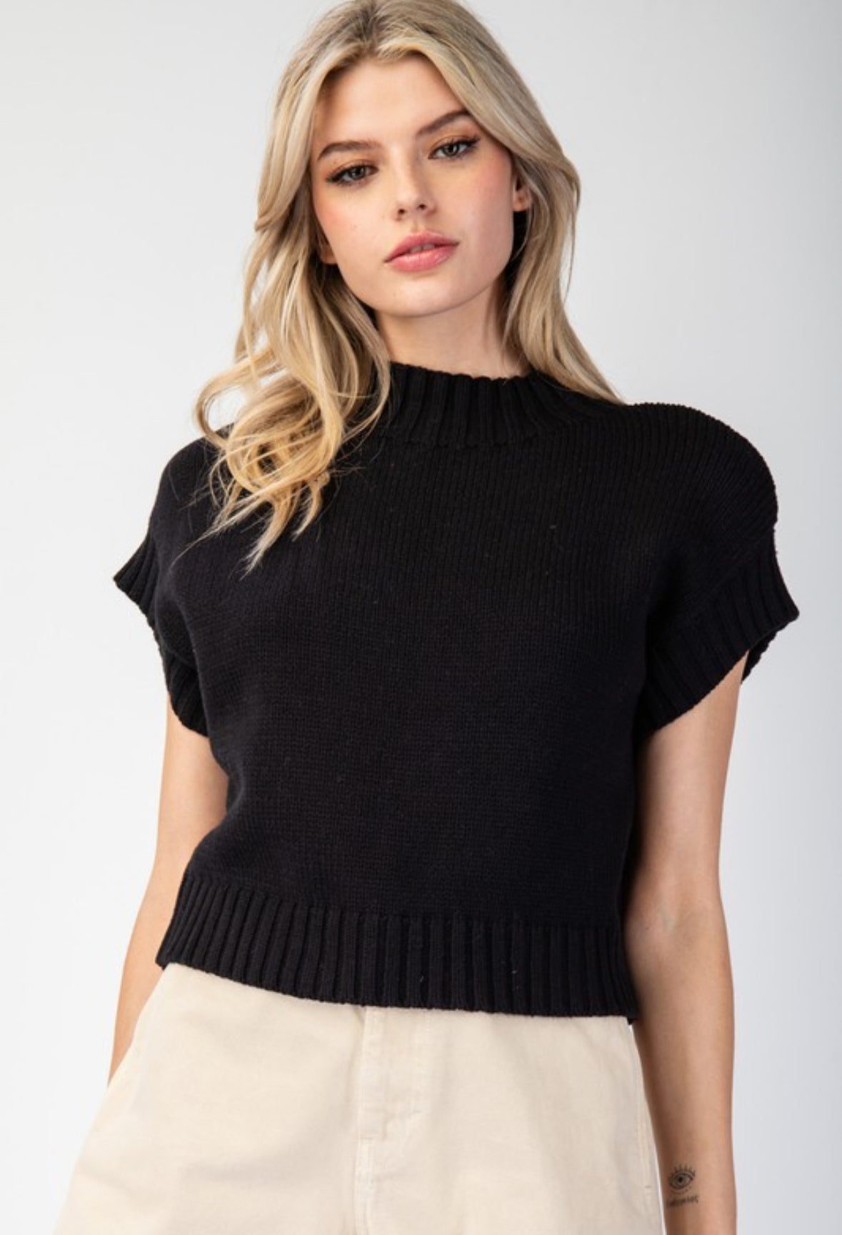 Black Mock Neck Cropped Sweater