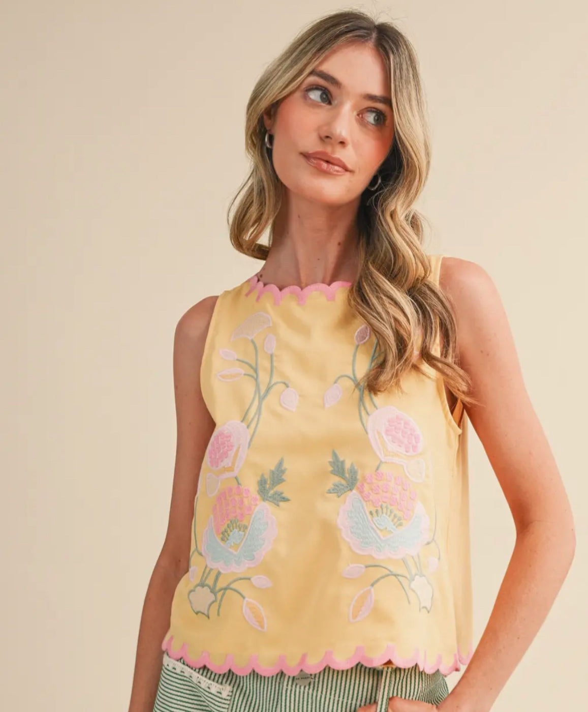Yellow Floral Embroidered Top