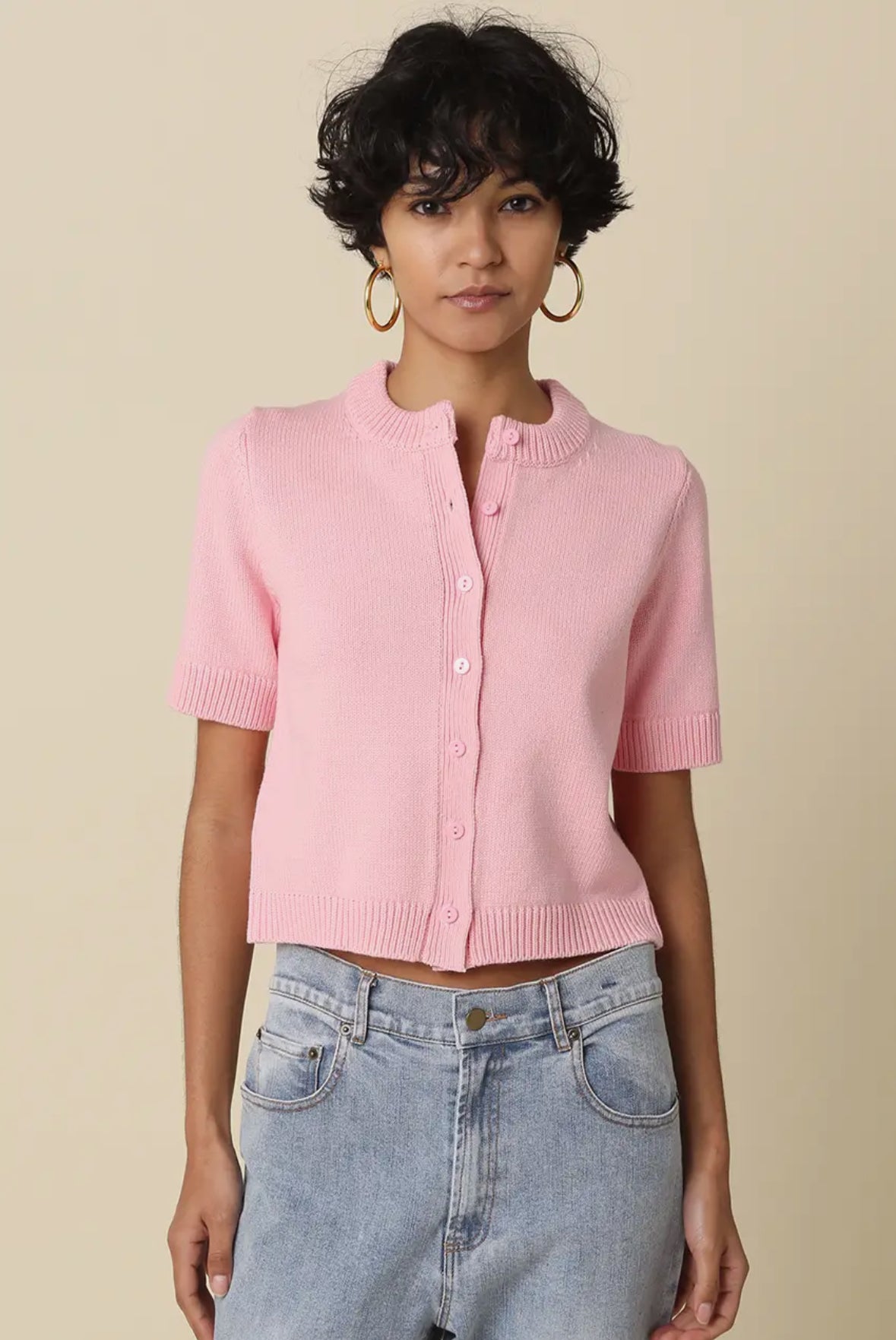 Soft Pink Short Sleeve Knit Sweater