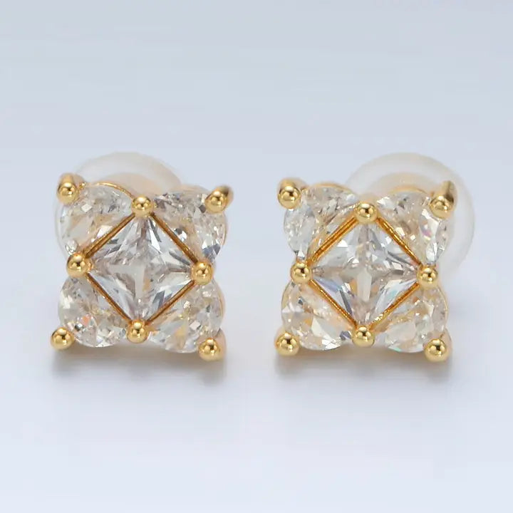 Geometric CZ Square Stud Earrings