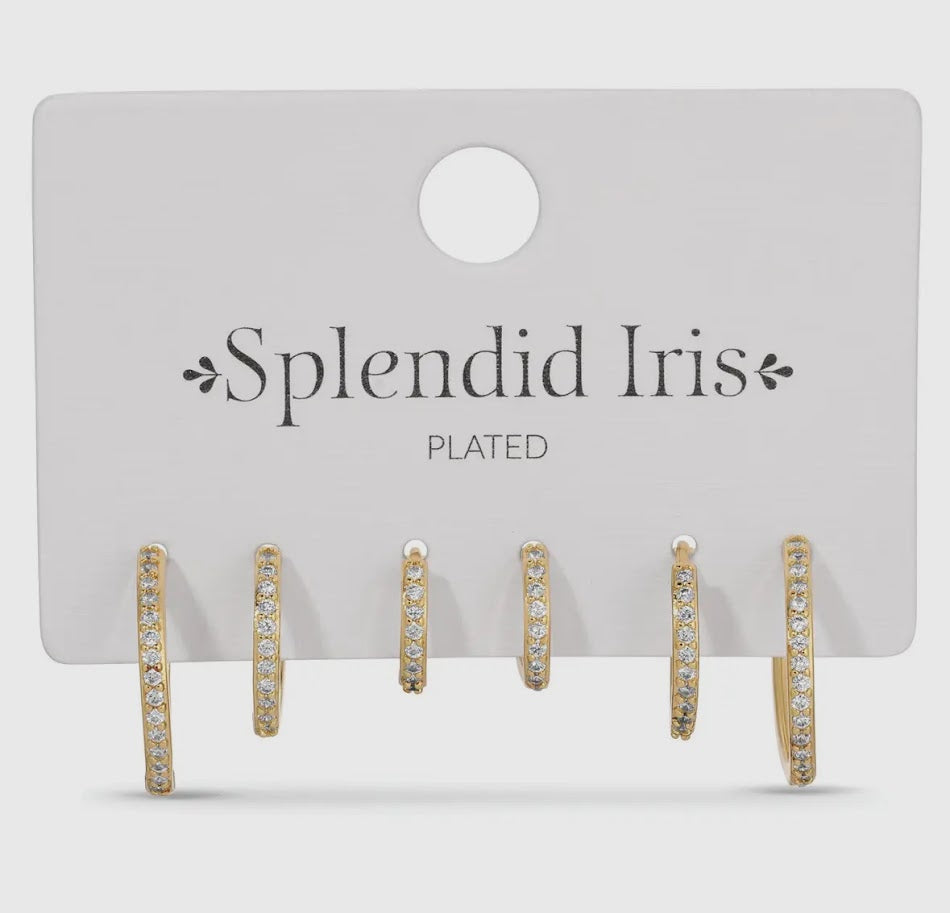 Gold Pave Huggie Set