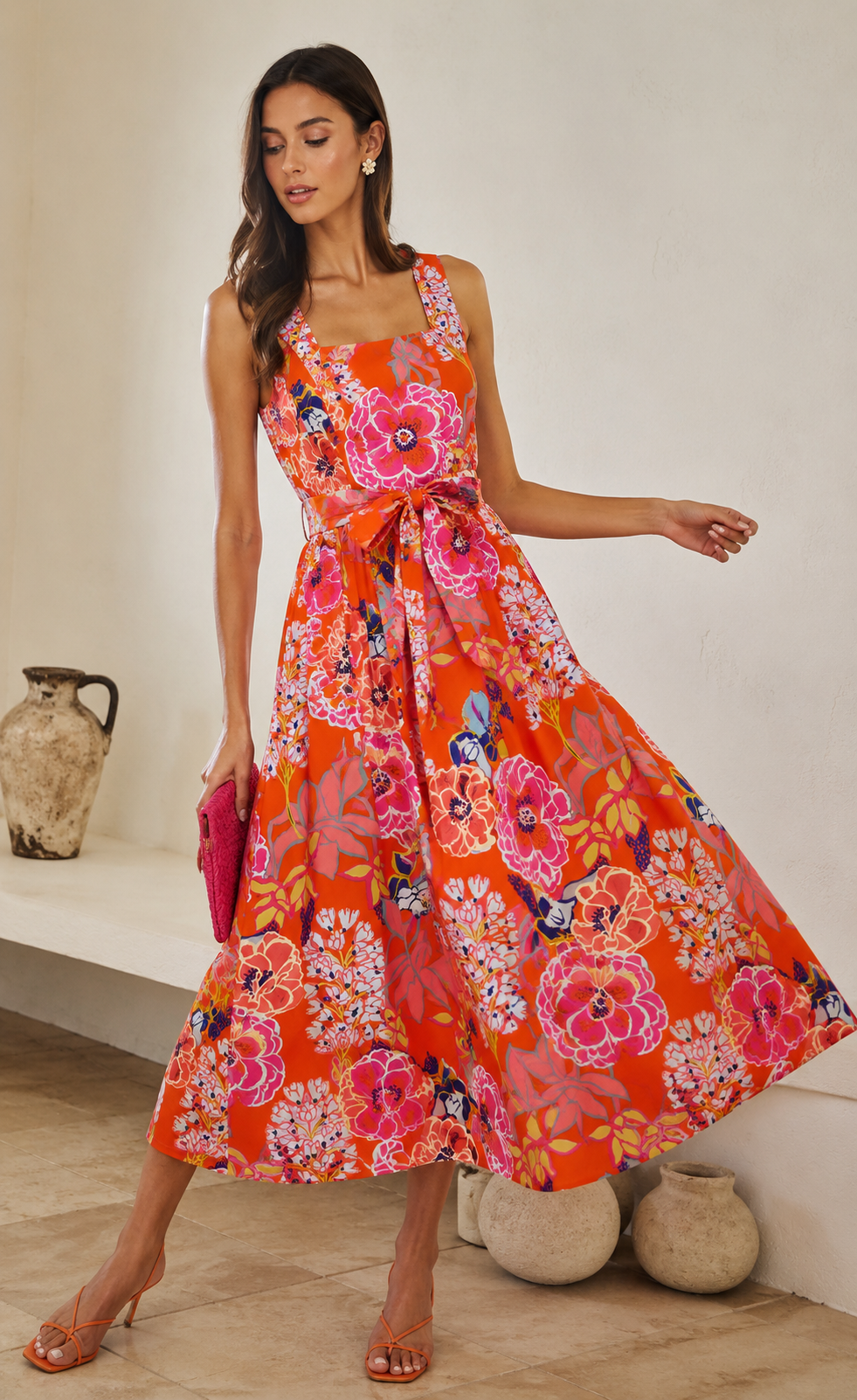 Orange Floral Sugarlips Tie Dress