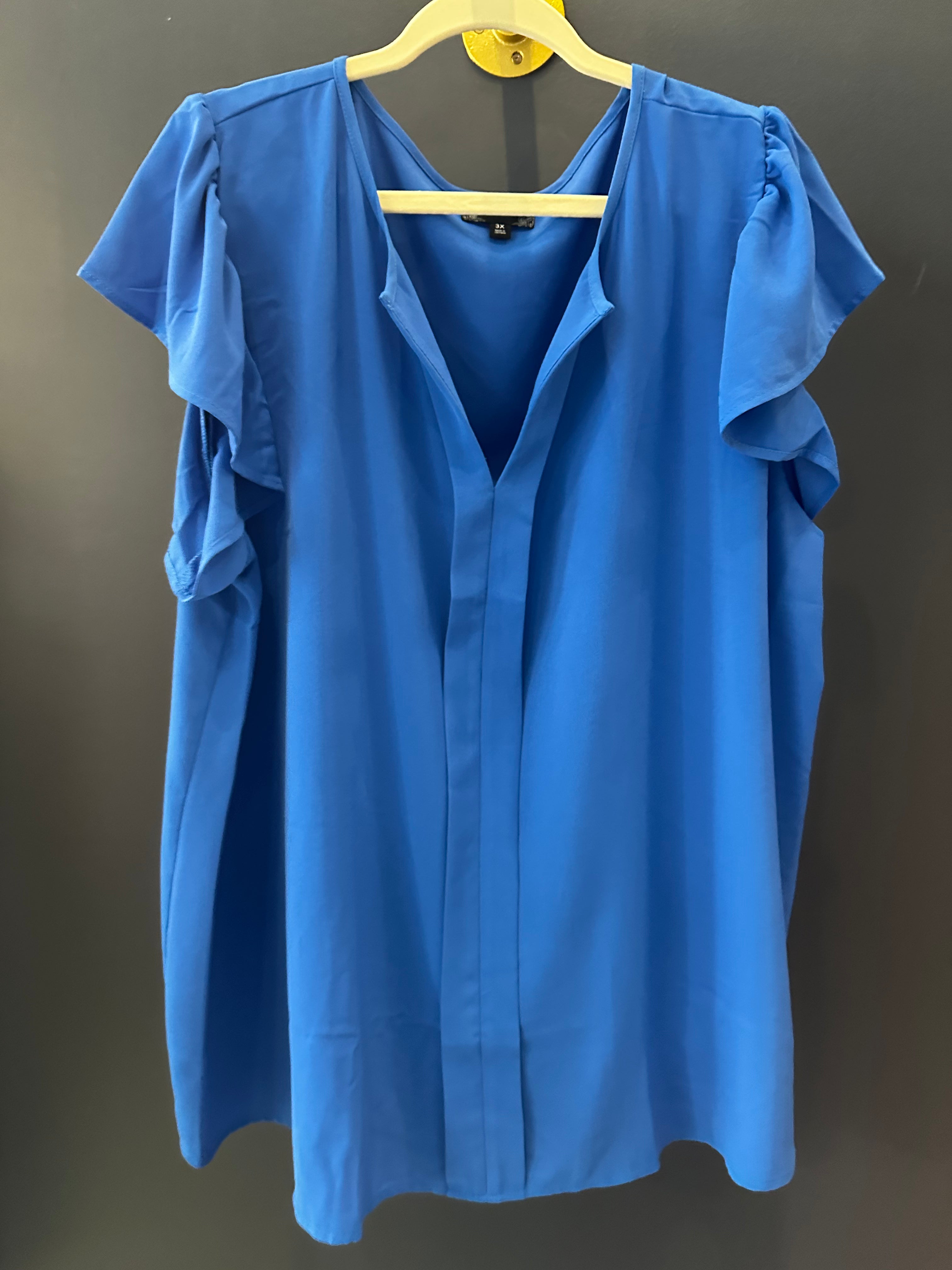 Blue Flutter Sleeve Plus Size Top