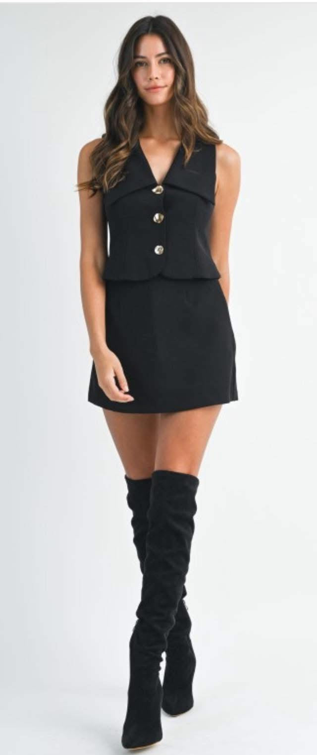 Black Button Vest Set