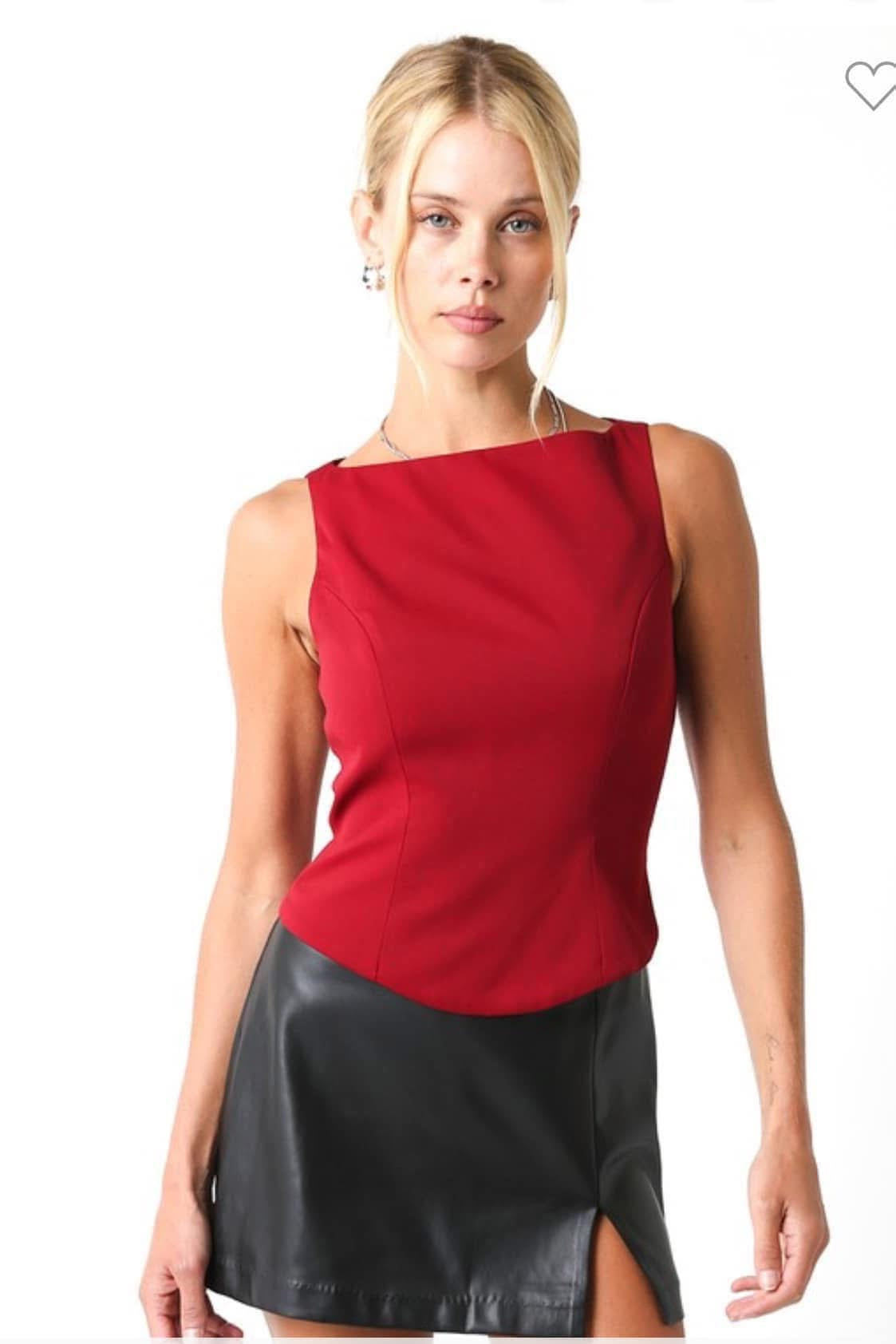 Red Boatneck Top