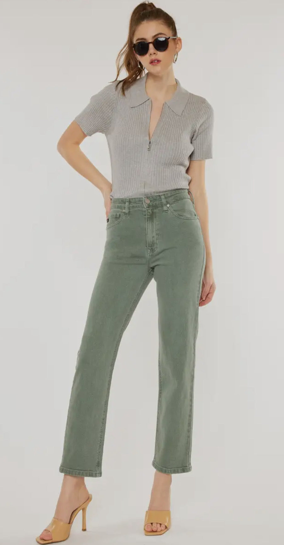 KanCan Ultra High Rise 90's Olive Straight Jeans