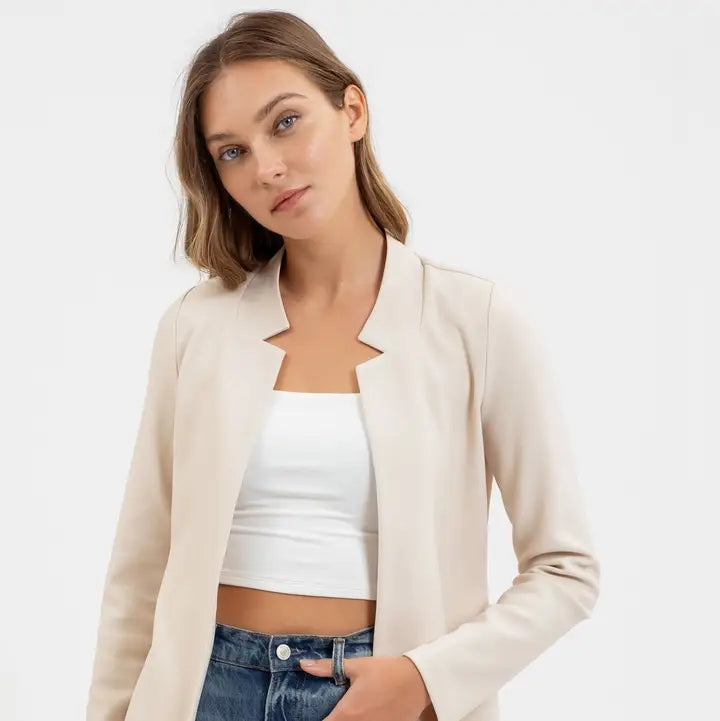 Oatmeal Notch Collar Blazer