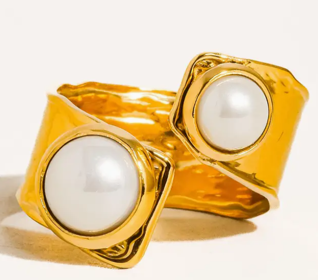 Pearl 18K Gold Plated Abstract Ring