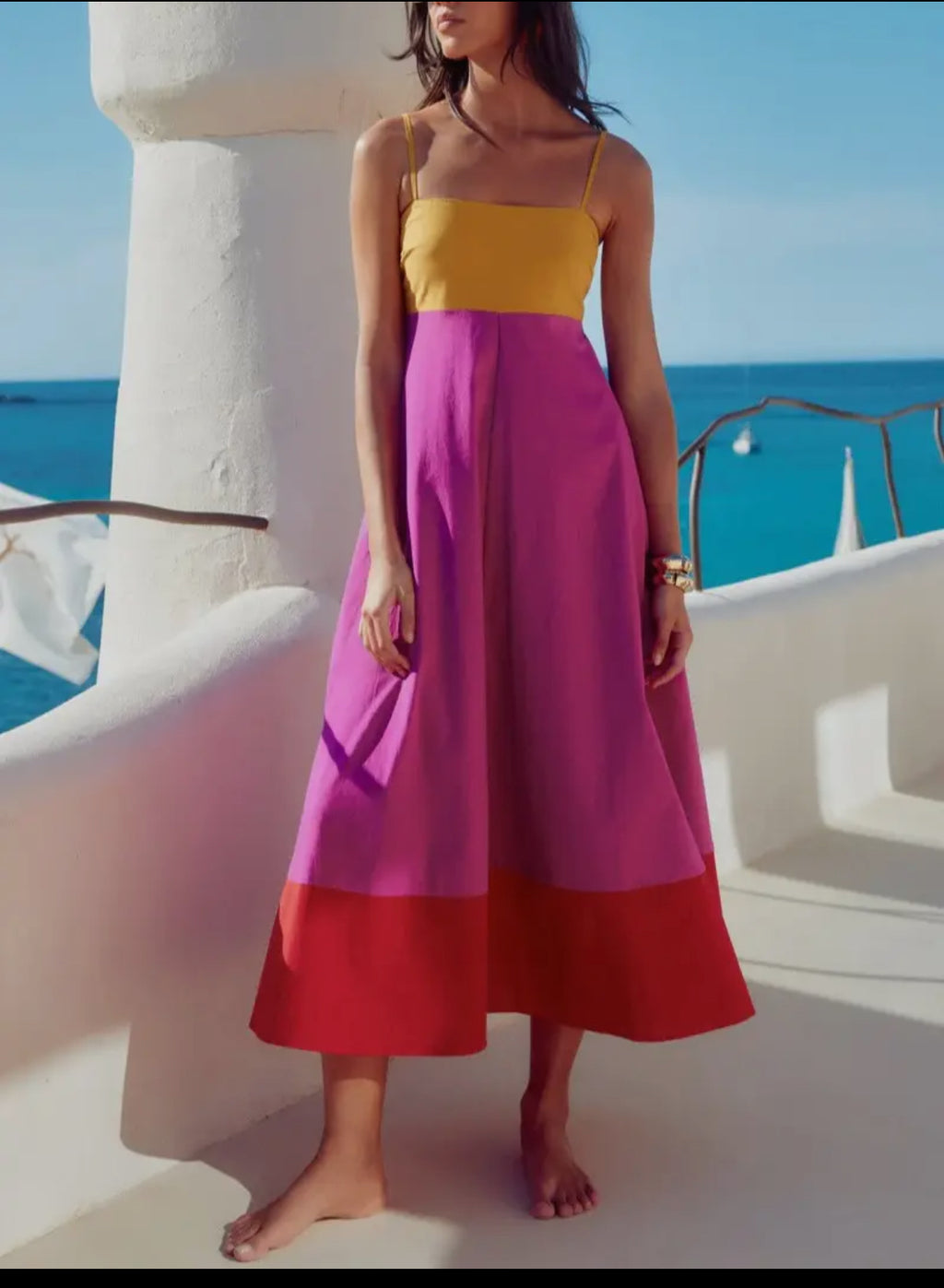 Yellow/Pink/Red Colorblock Dress