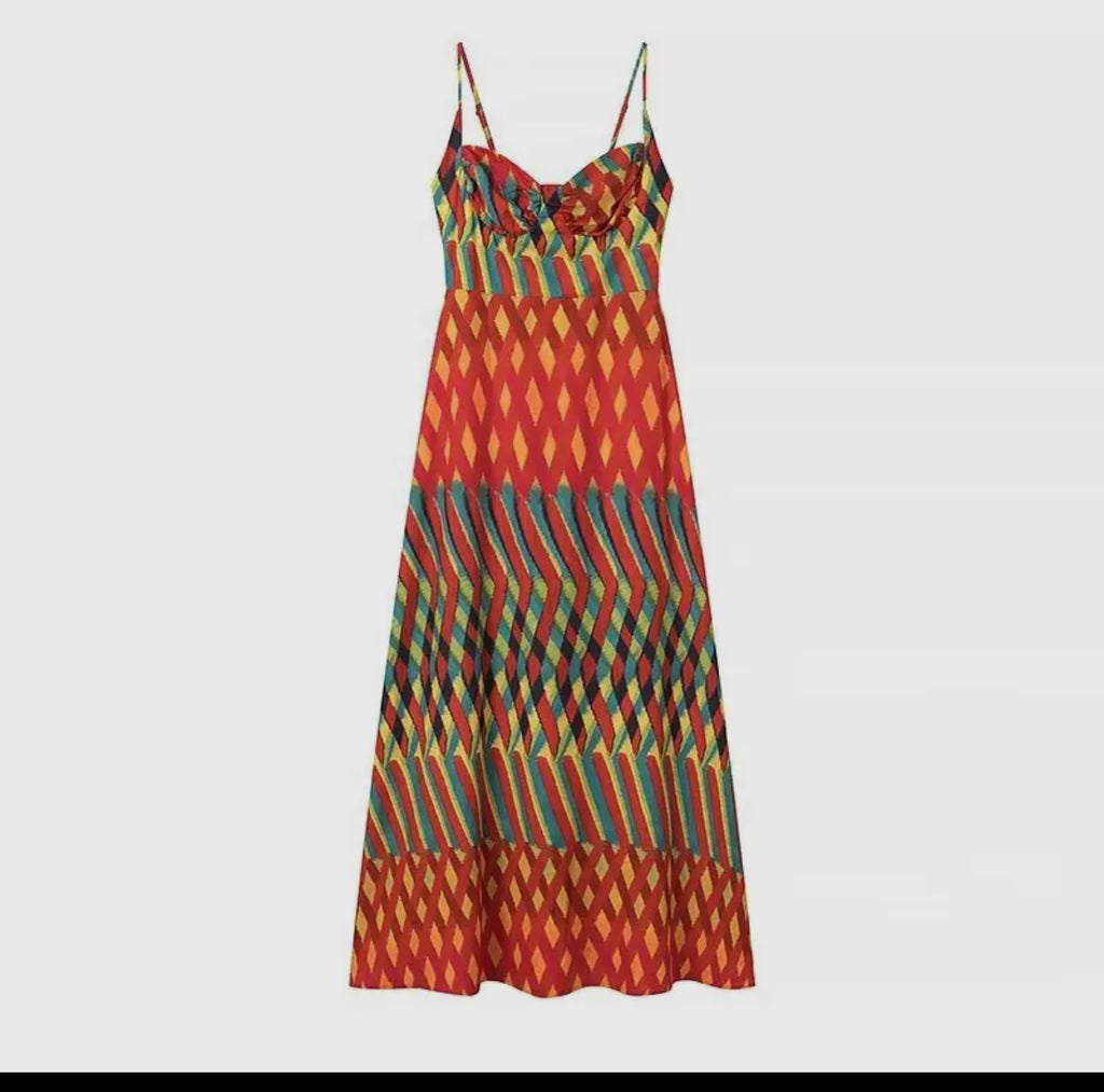 Red/Green/Yellow Printed Dress