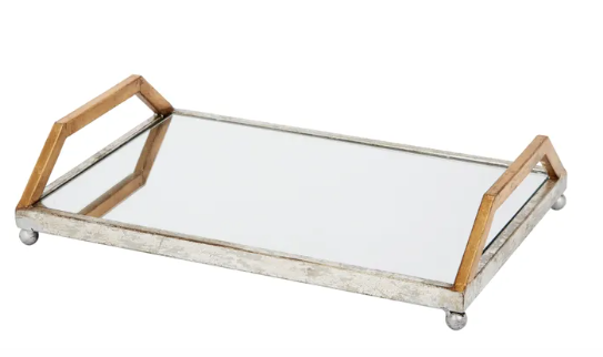 Mirror Tray with Gold Handles