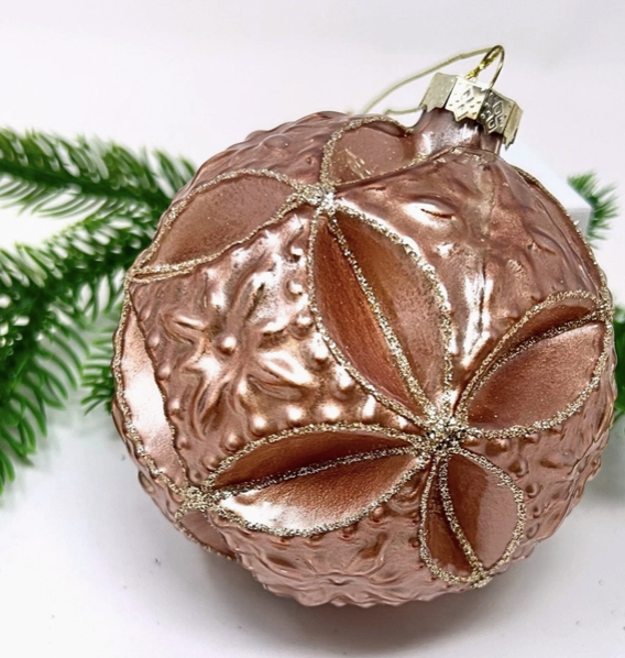 Matte Pink Ornate Design Glass Ball Ornament