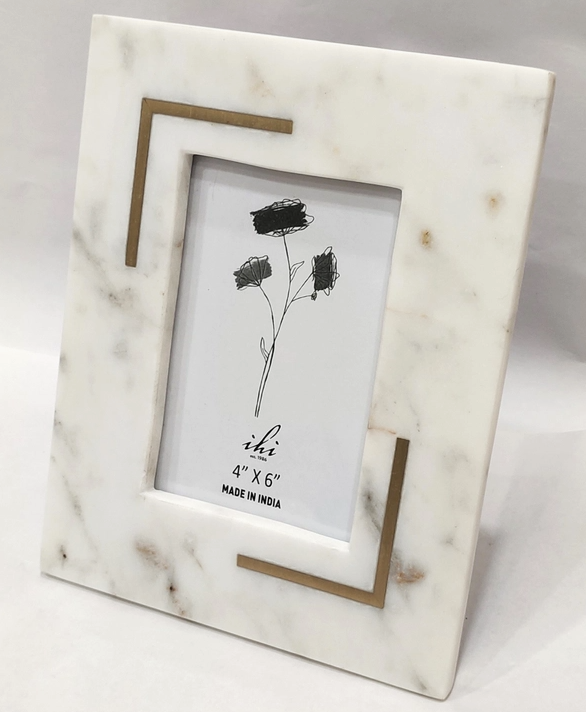 White Marble Photo Frame W/Brass