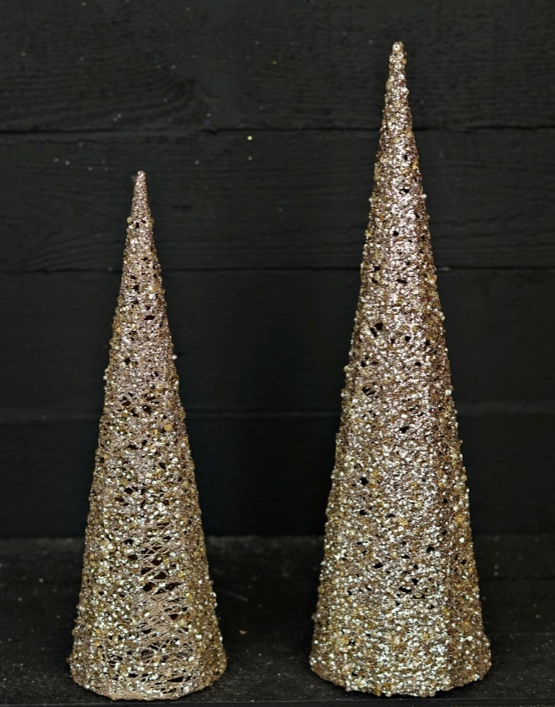 Metallic Glittered Gold Cone Tree