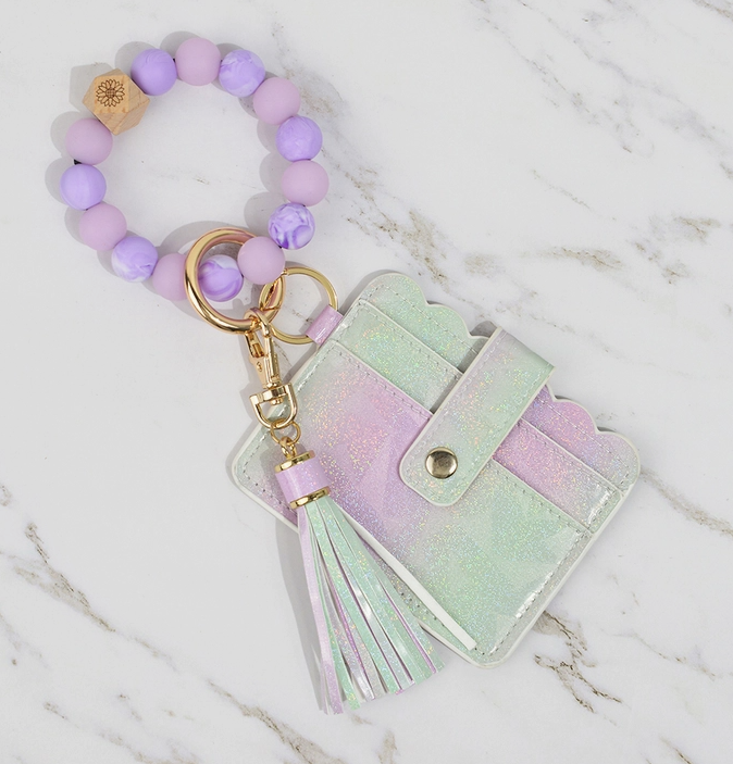 Wallet Keychain Card Holder with Glow-in-The-Dark Bracelet