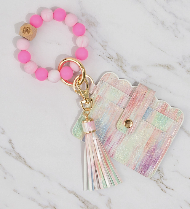 Wallet Keychain Card Holder with Glow-in-The-Dark Bracelet